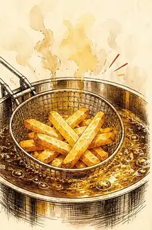 Fries cooking in hot oil