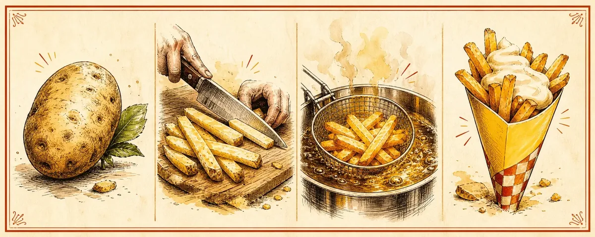 Fresh potatoes being hand-cut for authentic Flemish fries at Het Vlaamse Friethuis, Zaandam